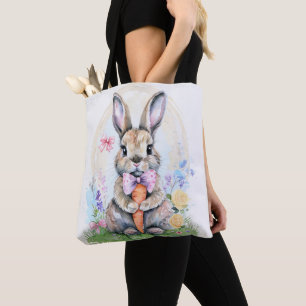 Bolso De Tela Cute rosa Pascua Conejo Huevo Huevo Acuarela