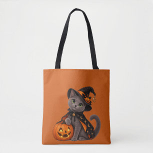 Bolso De Tela Cute Russian Blue Cat Witch Halloween