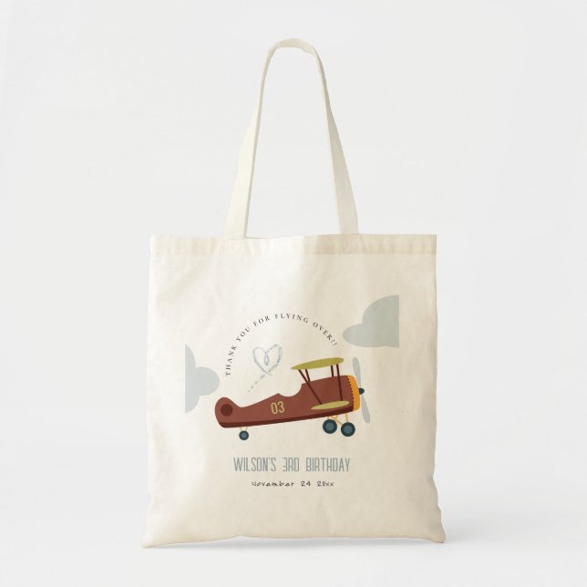 Bolso De Tela Cute Rust Green Blue Biplane Cloud Heart Birthday (Frente)