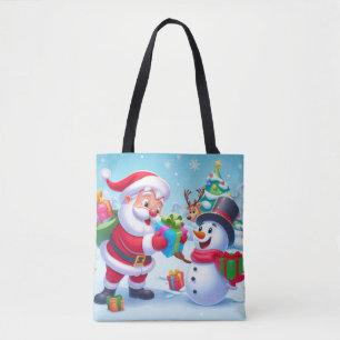 Bolso De Tela Cute Santa y Snowman