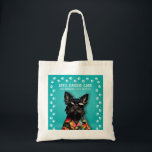 Bolso De Tela Cute Schnauzer<br><div class="desc">Un lindo schnauzer negro en miniatura sobre un turquesa brillante con un borde de huellas de pata blanca,  esta bolsa de tetas es una forma divertida de mostrar tu información de negocios o tu perro favorito.</div>