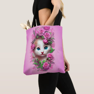 Bolso De Tela Cute Shabby Chic Kitten, Rosa Rosa Rosa