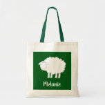 Bolso De Tela Cute sheep tote bag personalized for kids<br><div class="desc">Cute sheep tote bag personalized for kids. Handy for school books,  shopping,  sports and more. Cute Birthday or Christmas gift idea for boys and girls. Farm animal design with customizable color green background. Personalized school supplies for children. Fun for kindergarten,  grammar school,  elementary school etc.</div>