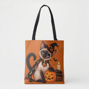 Bolso De Tela Cute Siamese Cat Witch Halloween