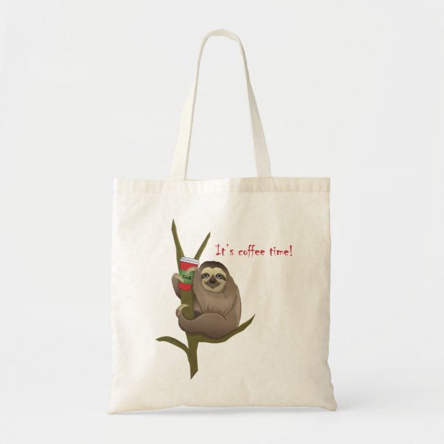 Bolso De Tela Cute Sloth with Coffee Mug, It's Coffee Time! (Frente)