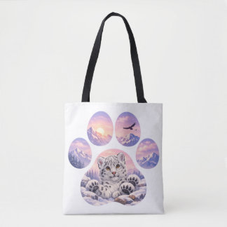 Bolso De Tela Cute Snow Leopard Paw Mountain Design