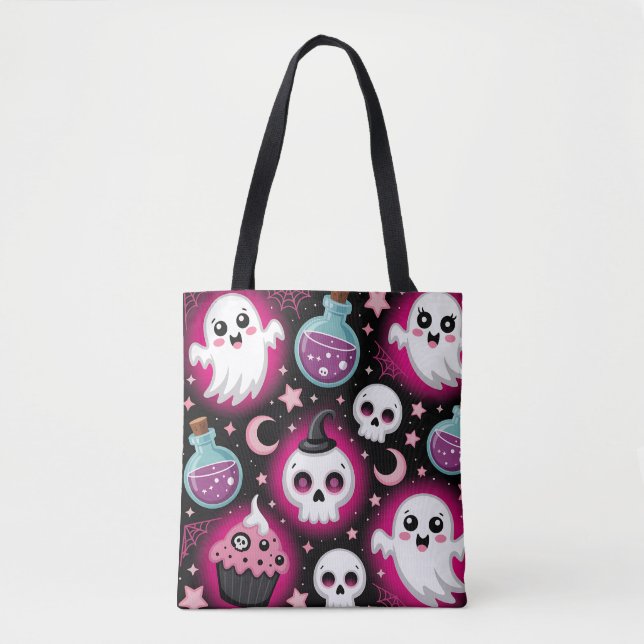 Bolso De Tela Cute Spooky Halloween Pattern with Ghosts, Skulls  (Anverso)