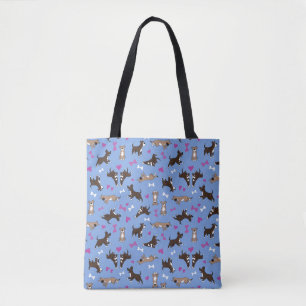 Bolso De Tela Cute Staffy Lab Perro Huesos Blancos Corazón Rosa