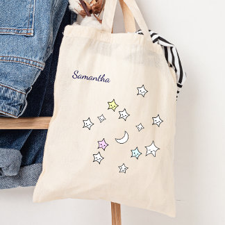 Bolso De Tela Cute Stars Moon Custom Name Kawaii