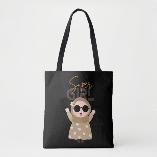 Bolso De Tela Cute "Super Girl" Illustration Tote Unique Islamic (Anverso)