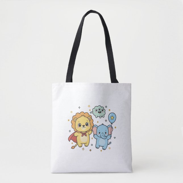 Bolso De Tela Cute Superhero Lion and Elephant Friends Cartoon (Anverso)