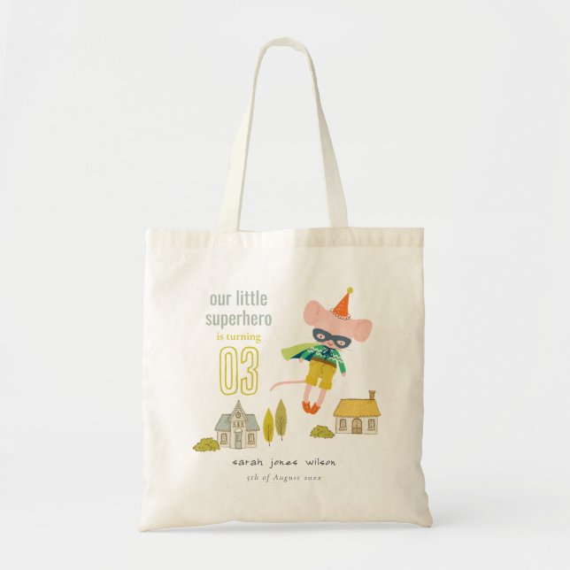 Bolso De Tela Cute Superhéroe Mouse Fun Kids Foto Cumpleaños (Frente)