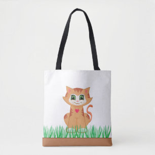Bolso De Tela Cute Tabby Kitty Cat & Grass Plants