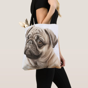 BOLSO DE TELA CUTE TAN Y PERRO DE PUGA NEGRO