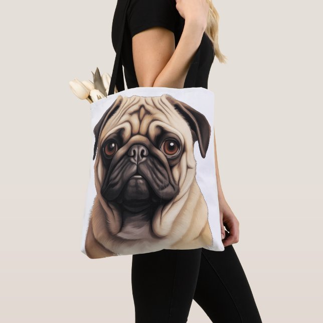 BOLSO DE TELA CUTE TAN Y PERRO DE PUGA NEGRO (Detalle)