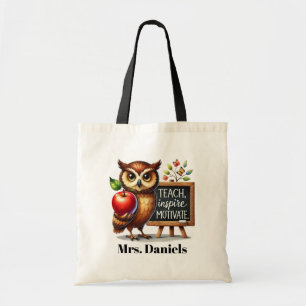 Bolso De Tela Cute Teacher owl agregar personalizable de nombres