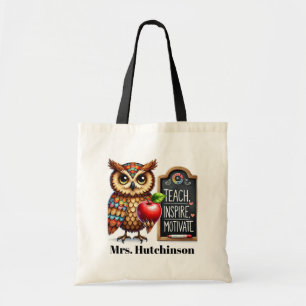 Bolso De Tela Cute Teacher owl agregar personalizable de nombres