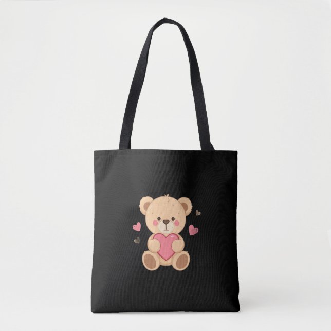 Bolso De Tela Cute Teddy Bear Holding Heart – love (Anverso)