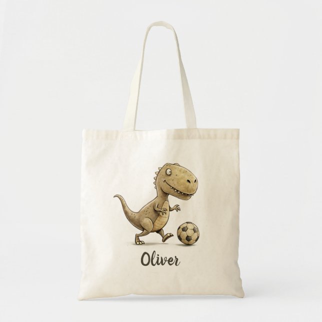 Bolso De Tela Cute Tiny Trex Jugando Fútbol (Frente)