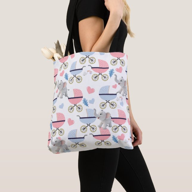 Bolso De Tela Cute Tote Bag Baby Stroller Elephant Pink & Blue (Detalle)