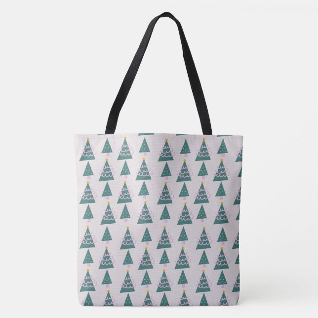 Bolso De Tela Cute Trees Doodles Pink Green (Anverso)
