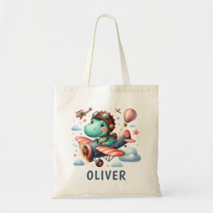 Bolso De Tela Cute Trex Dinosaur Volando un Encantador Avión