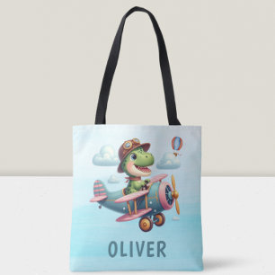 Bolso De Tela Cute Trex Dinosaur Volando un Encantador Avión