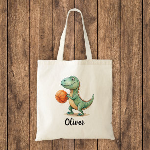 Bolso De Tela Cute Trex Jugando Baloncesto Personalizado