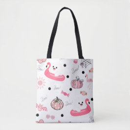 Bolso De Tela Cute Tropical Halloween Tote – Fantasmas y Flamenc