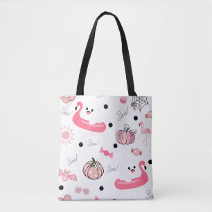 Bolso De Tela Cute Tropical Halloween Tote – Fantasmas y Flamenc