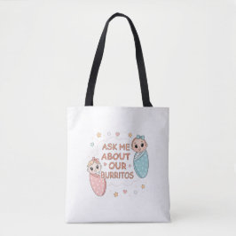 Bolso De Tela Cute Twin Baby Burrito Announcement Illustration