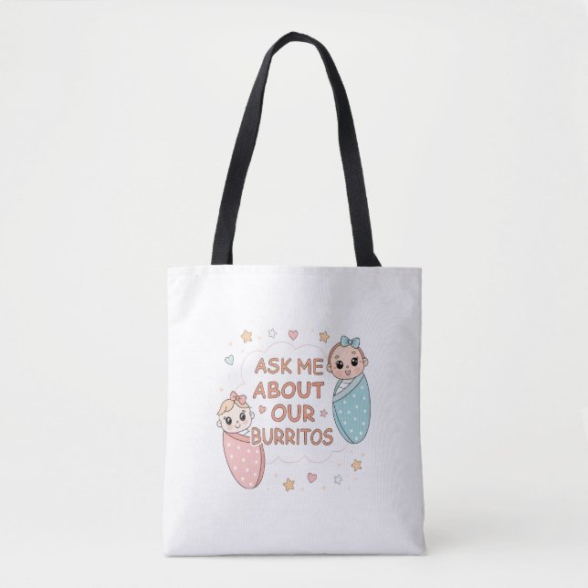 Bolso De Tela Cute Twin Baby Burrito Announcement Illustration (Anverso)