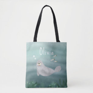 Bolso De Tela Cute Under the Sea Blue Ocean Seal