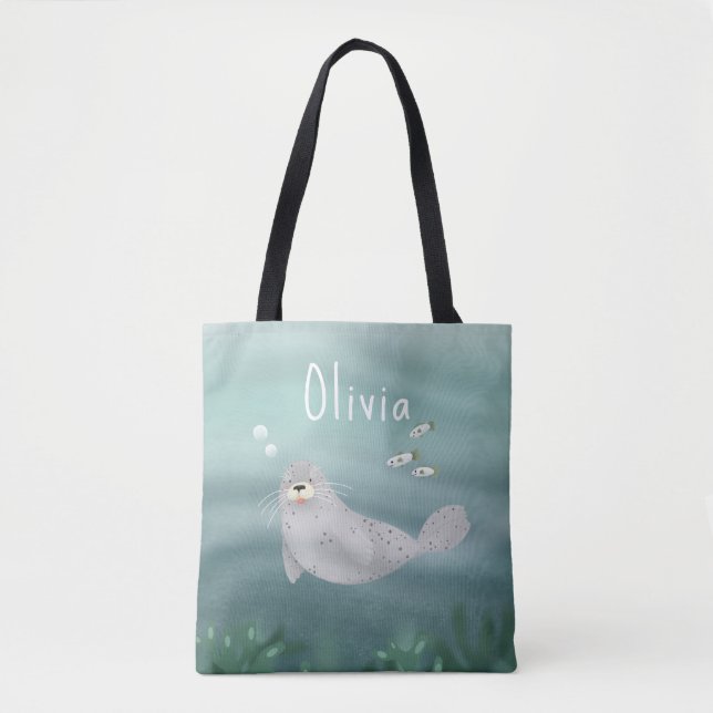 Bolso De Tela Cute Under the Sea Blue Ocean Seal (Anverso)