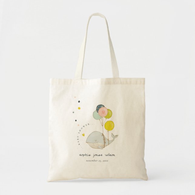 Bolso De Tela Cute Underwater Balloon Whale Heart Baby Shower (Frente)