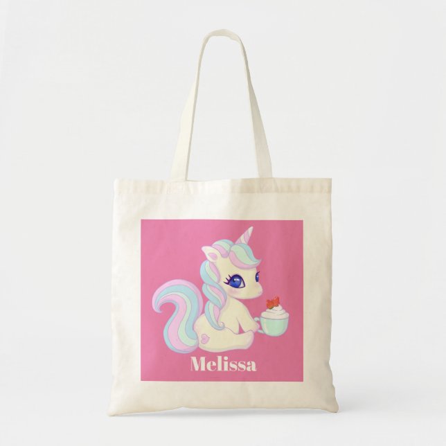 Bolso De Tela Cute unicorn agregar nombre fantasía (Frente)