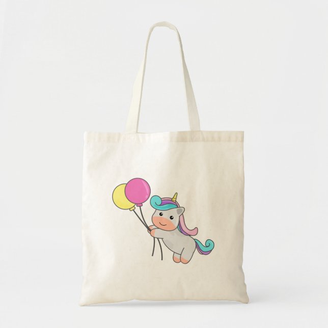 Bolso De Tela Cute unicornio con globos (Frente)