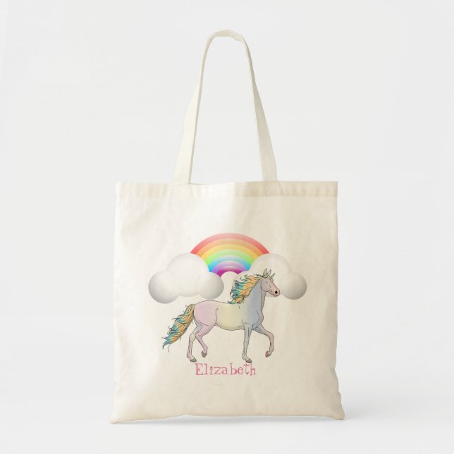 Bolso De Tela Cute  Unicornio Mágico, Arcoíris (Frente)