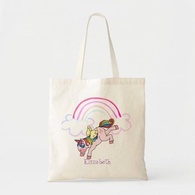 Bolso De Tela Cute  Unicornio Mágico, Arcoíris (Frente)