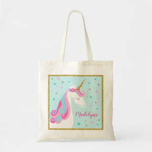 Bolso De Tela Cute Unicornio Stars Purpurina Aqua