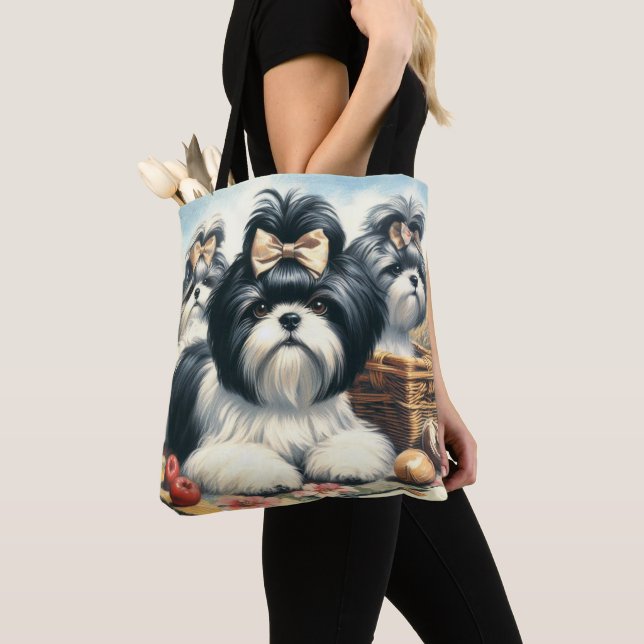 Bolso De Tela Cute vintage Shih-Tzu Pintura (Detalle)