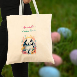 Bolso De Tela Cute Watercolor Bunny Floral Easter Huevos Caza Bo