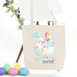 Bolso De Tela Cute Watercolor Moderno Felices Globos de Conejo d