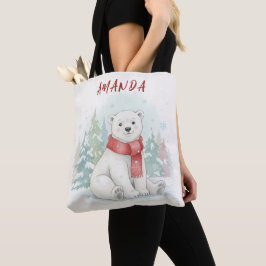 Bolso De Tela Cute watercolor Polar Bear Winter