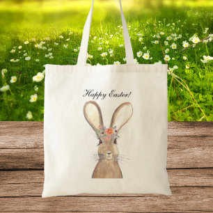 Bolso De Tela Cute Watercolor Rabbit Bunny Hare Floral de Pascua