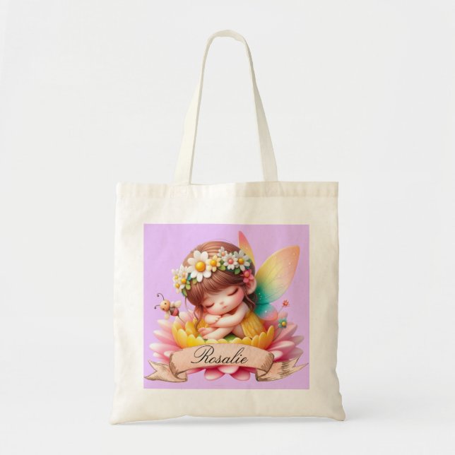 Bolso De Tela Cute Whimsical Floral Sweets Dreams Sleeping Fairy (Frente)