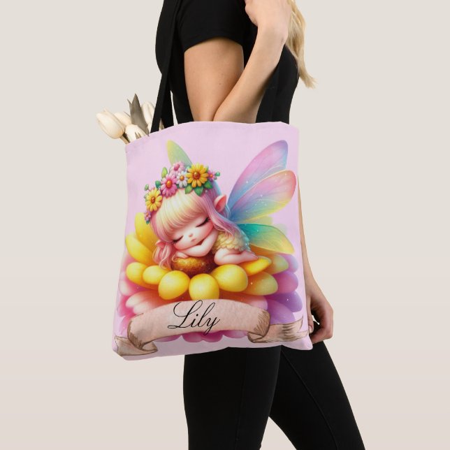 Bolso De Tela Cute Whimsical Floral Sweets Dreams Sleeping Fairy (Detalle)