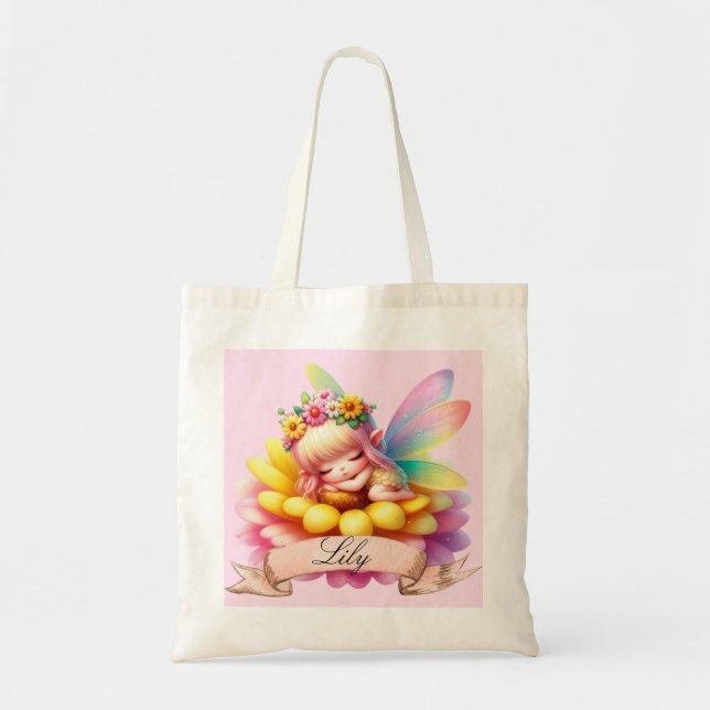 Bolso De Tela Cute Whimsical Floral Sweets Dreams Sleeping Fairy (Frente)