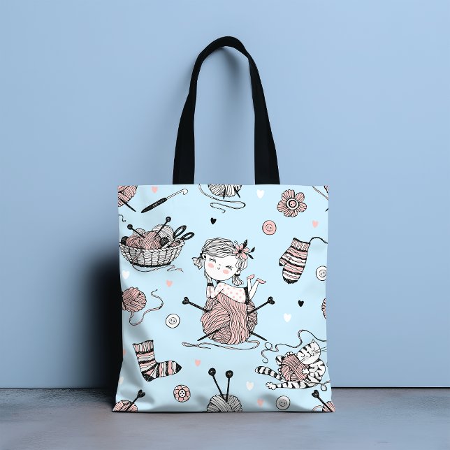 Bolso De Tela Cute Whimsical Girly Funny Knitus Gato De Lana (Subido por el creador)