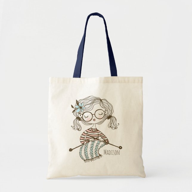 Bolso De Tela Cute Whimsical Knitus Girly Crafts Personalizado (Frente)